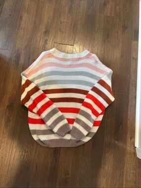 J. Crew Striped Crewneck Sweater in Pink, Gray, Red, Brown